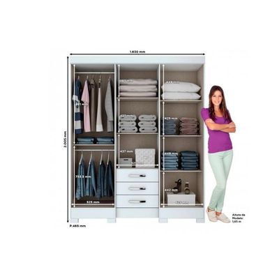 Guarda Roupa Solteiro 6 Portas E 3 Gavetas C/ Espelho Briz B23 Branco - Henn