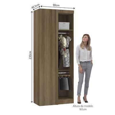 Guarda Roupa De Canto Reto Modulado 90cm 1 Porta Paris Luciane Móveis Avelã Pf Com Branco Pf