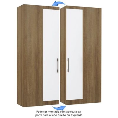 Guarda Roupa De Canto Reto Modulado 90cm 1 Porta Paris Luciane Móveis Avelã Pf Com Branco Pf