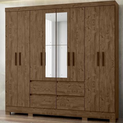 Guarda Roupa Casal 8 Portas Com Espelho 9723 Castanho Wood Moval Castanho Wood
