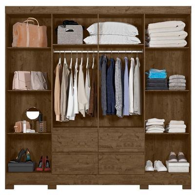 Guarda Roupa Casal 8 Portas Com Espelho 9723 Castanho Wood Moval Castanho Wood