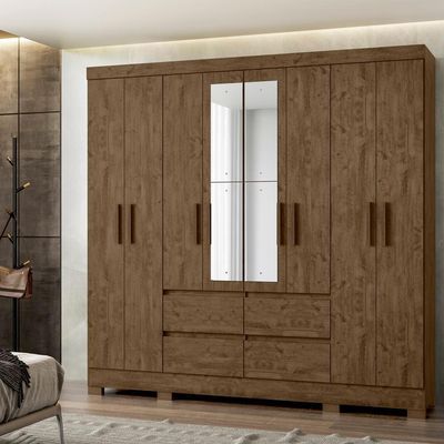 Guarda Roupa Casal 8 Portas Com Espelho 9723 Castanho Wood Moval Castanho Wood