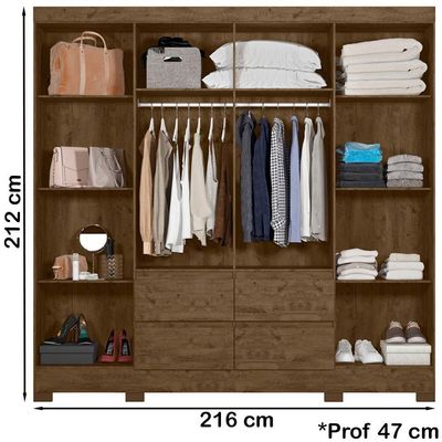 Guarda Roupa Casal 8 Portas Com Espelho 9723 Castanho Wood Moval Castanho Wood