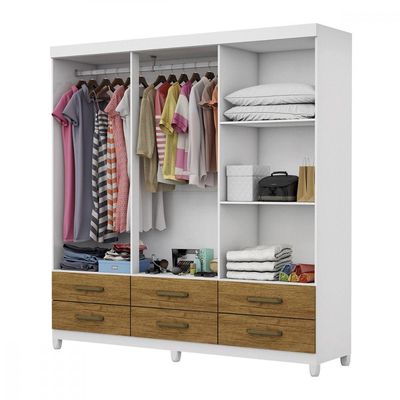 Guarda Roupa D22 6 Portas 6 Gavetas Com Pés Carioca Móveis Branco Com Freijó