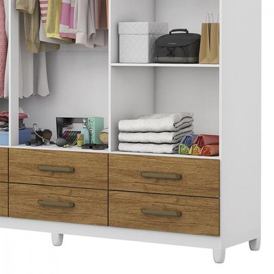 Guarda Roupa D22 6 Portas 6 Gavetas Com Pés Carioca Móveis Branco Com Freijó