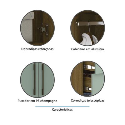 Guarda Roupa Modulado 90cm 2 Portas E 4 Gavetas Paris Luciane Móveis Avelã Pf Com Branco Pf