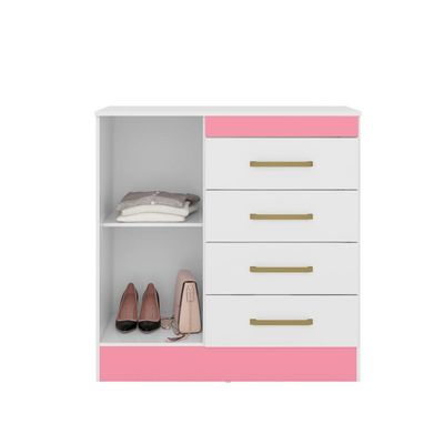 Conjunto Quarto Guarda Roupa E Comoda Arezzo Branco Rosa
