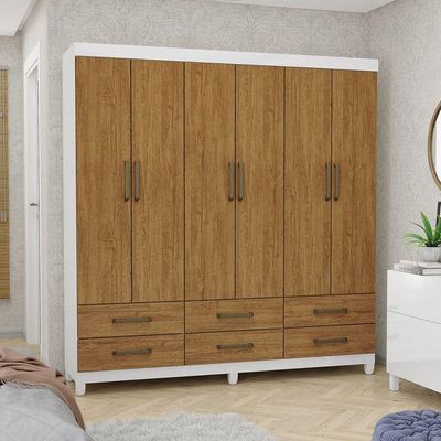 Guarda Roupa D22 6 Portas 6 Gavetas Com Pés Carioca Móveis Branco Com Freijó