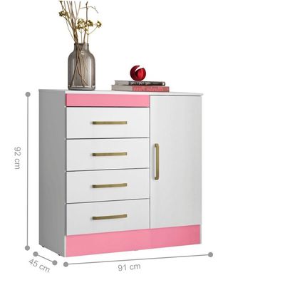 Conjunto Quarto Guarda Roupa E Comoda Arezzo Branco Rosa