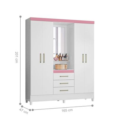 Conjunto Quarto Guarda Roupa E Comoda Arezzo Branco Rosa