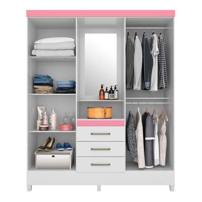Conjunto Quarto Guarda Roupa E Comoda Arezzo Branco Rosa