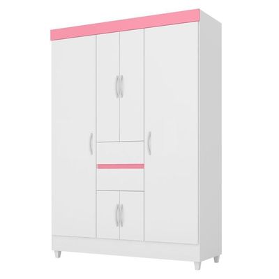 Conjunto Quarto Guarda Roupa E Comoda Pescara Branco Rosa