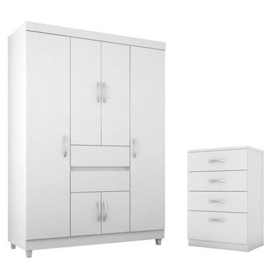 Conjunto Quarto Guarda Roupa E Comoda Pescara Branco Rosa
