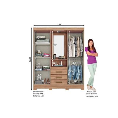Guarda Roupa Solteiro 4 Portas E 3 Gavetas C/ Espelho Briz B24 Branco/Rosa - Henn