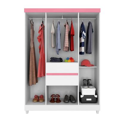 Conjunto Quarto Guarda Roupa E Comoda Pescara Branco Rosa