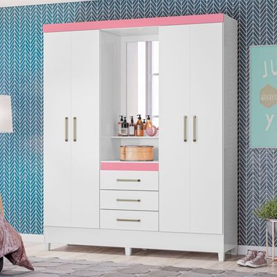 Conjunto Quarto Guarda Roupa E Comoda Arezzo Branco Rosa