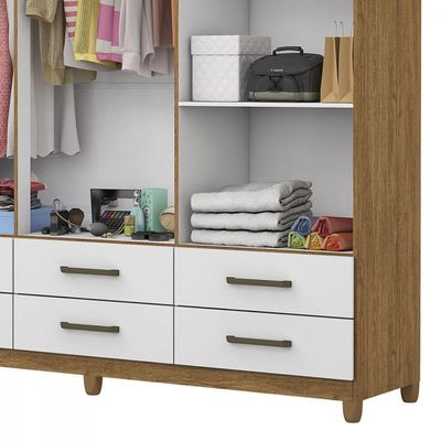 Guarda Roupa D22 6 Portas 6 Gavetas Com Pés Carioca Móveis Freijó Com Branco
