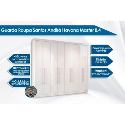 Guarda Roupa Master 8.4 + Cômoda Master 2.4 Branco - Santos Andirá