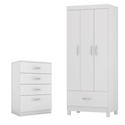 Conjunto Quarto Guarda Roupa E Comoda Jones Branco