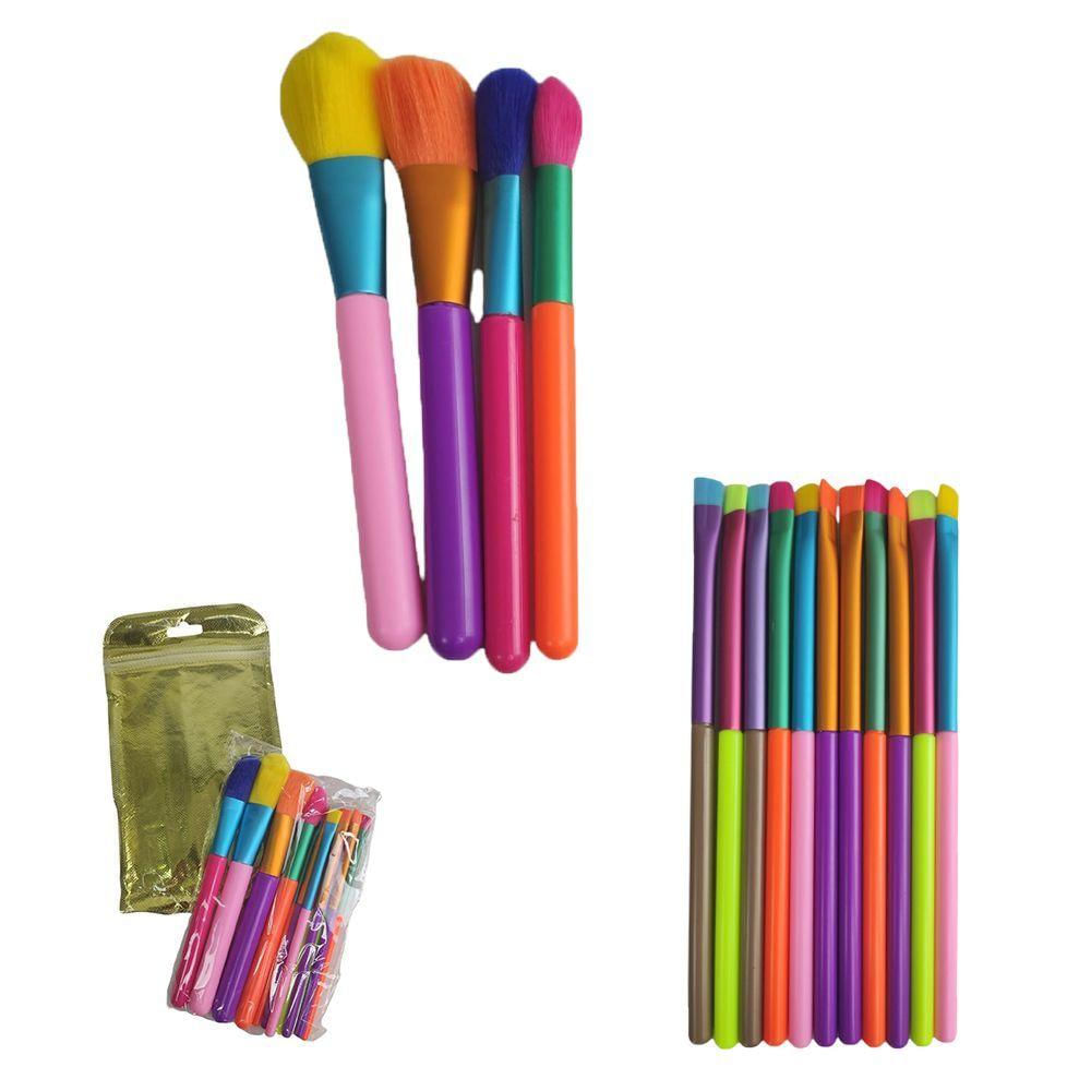 Pincel Kit 15 Peças Maquiagem Neon Portatil Colorido
