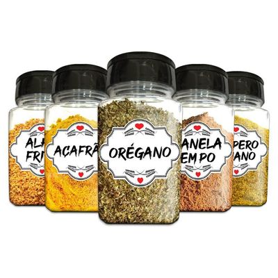 Adesivos Vinil Preto Temperos Kit 24 Titulos Etiqueta Branca