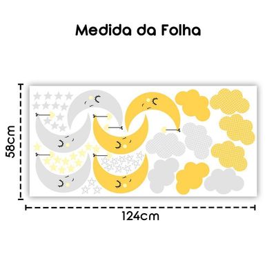 Adesivo De Parede Baby Nuvem Com Lua Vários Amarelo