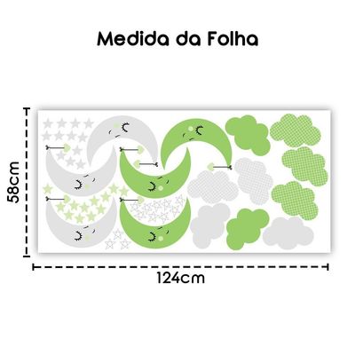 Adesivo De Parede Baby Nuvem Com Lua Vários Verde