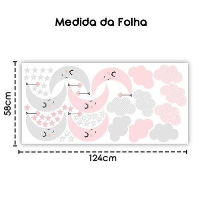 Adesivo De Parede Baby Nuvem Com Lua Vários Rosa