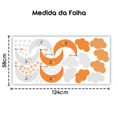 Adesivo De Parede Baby Nuvem Com Lua Vários Laranja