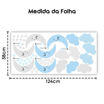 Adesivo De Parede Baby Nuvem Com Lua Vários Azul