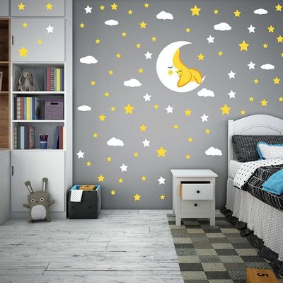 Adesivo Parede Estrelas Lua Nuvens Titulos Estrelas Amarelas