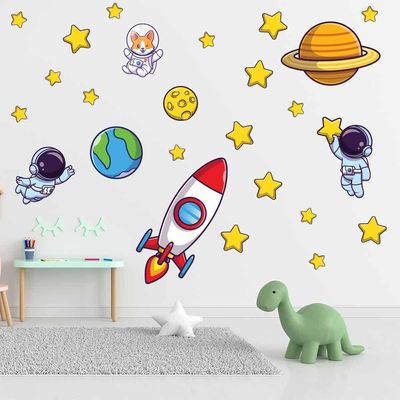Adesivo De Parede Astronauta Foguete Estrelas