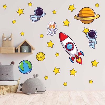 Adesivo De Parede Astronauta Foguete Estrelas