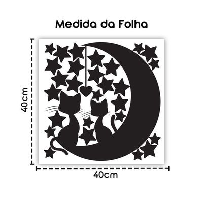Adesivo Parede Casal De Gatos Na Lua Titulo Cor Branca