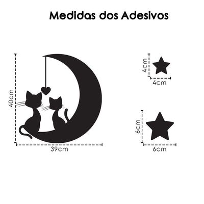 Adesivo Parede Casal De Gatos Na Lua Titulo Cor Preta