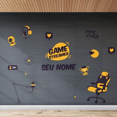 Adesivo Parede Gamer Streamer Nome Personalizado
