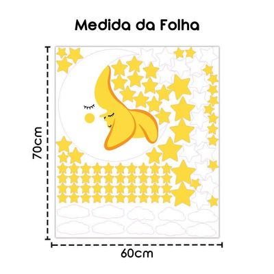 Adesivo Parede Estrelas Lua Nuvens Titulos Estrelas Laranjas