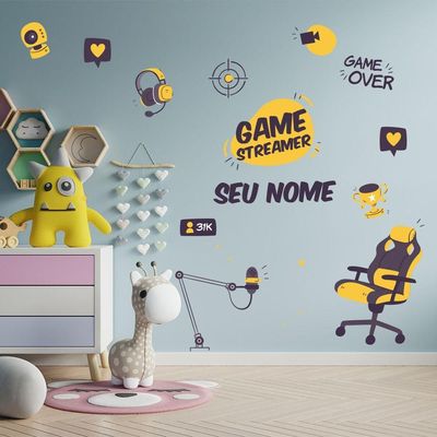 Adesivo Parede Gamer Streamer Nome Personalizado