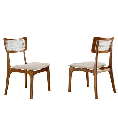 Conjunto 2 Cadeiras De Madeira Viena Linho Palha Imbuia
