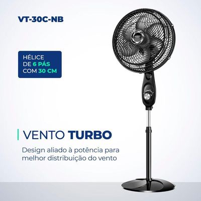 Ventilador Coluna Mondial - Turbo 06 Pás - Vt-30c-nb Vent 30cm Vt-30c-nb 127v/60hz Turbo Coluna