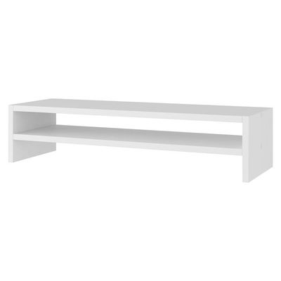 Kit 02 Suportes Stand Base Tela Monitor Soft Elevado 65cm Em Mdf Com 01 Prateleira Branco