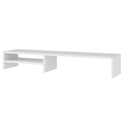 Kit 02 Suportes Stand-pro Base Para Monitor Soft Elevado 95cm Em Mdf Com 01 Prateleira Branco