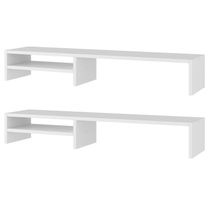 Kit 02 Suportes Stand-pro Base Para Monitor Soft Elevado 95cm Em Mdf Com 01 Prateleira Branco