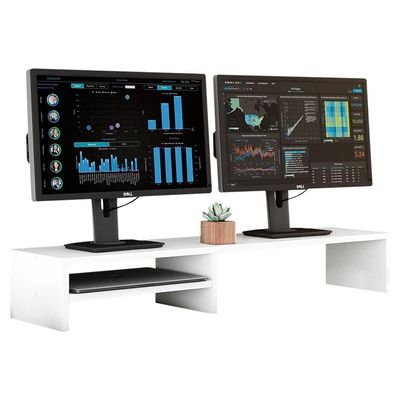 Kit 02 Suportes Stand-pro Base Para Monitor Soft Elevado 95cm Em Mdf Com 01 Prateleira Branco