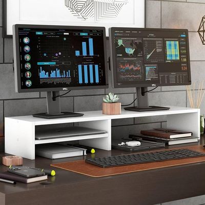 Kit 04 Suportes Stand-pro Base Para Monitor Soft Elevado 95cm Em Mdf Com 01 Prateleira Branco