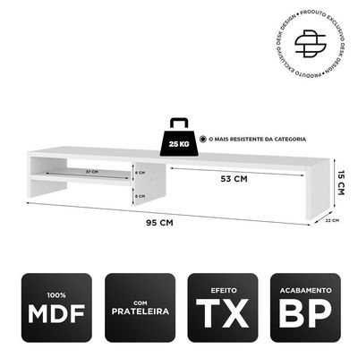 Kit 04 Suportes Stand-pro Base Para Monitor Soft Elevado 95cm Em Mdf Com 01 Prateleira Branco