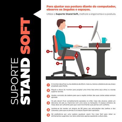 Kit 04 Suportes Stand Base Para Monitor Soft Elevado 45cm Em Mdf Com 01 Prateleira Branco