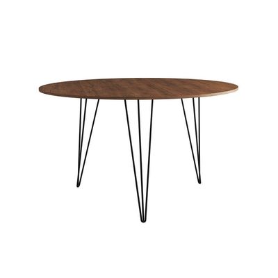 Mesa De Jantar Redonda 110Cm Amêndoa Clips 3 Pés Ferro Preto Cor: Amendoa