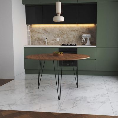 Mesa De Jantar Redonda 110Cm Amêndoa Clips 3 Pés Ferro Preto Cor: Amendoa