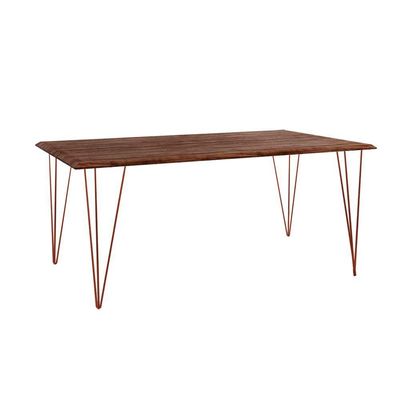 Mesa De Jantar Industrial Clips De Ferro Cobre Tampo Retangular Amêndoa 135X75 Cor: Cobre